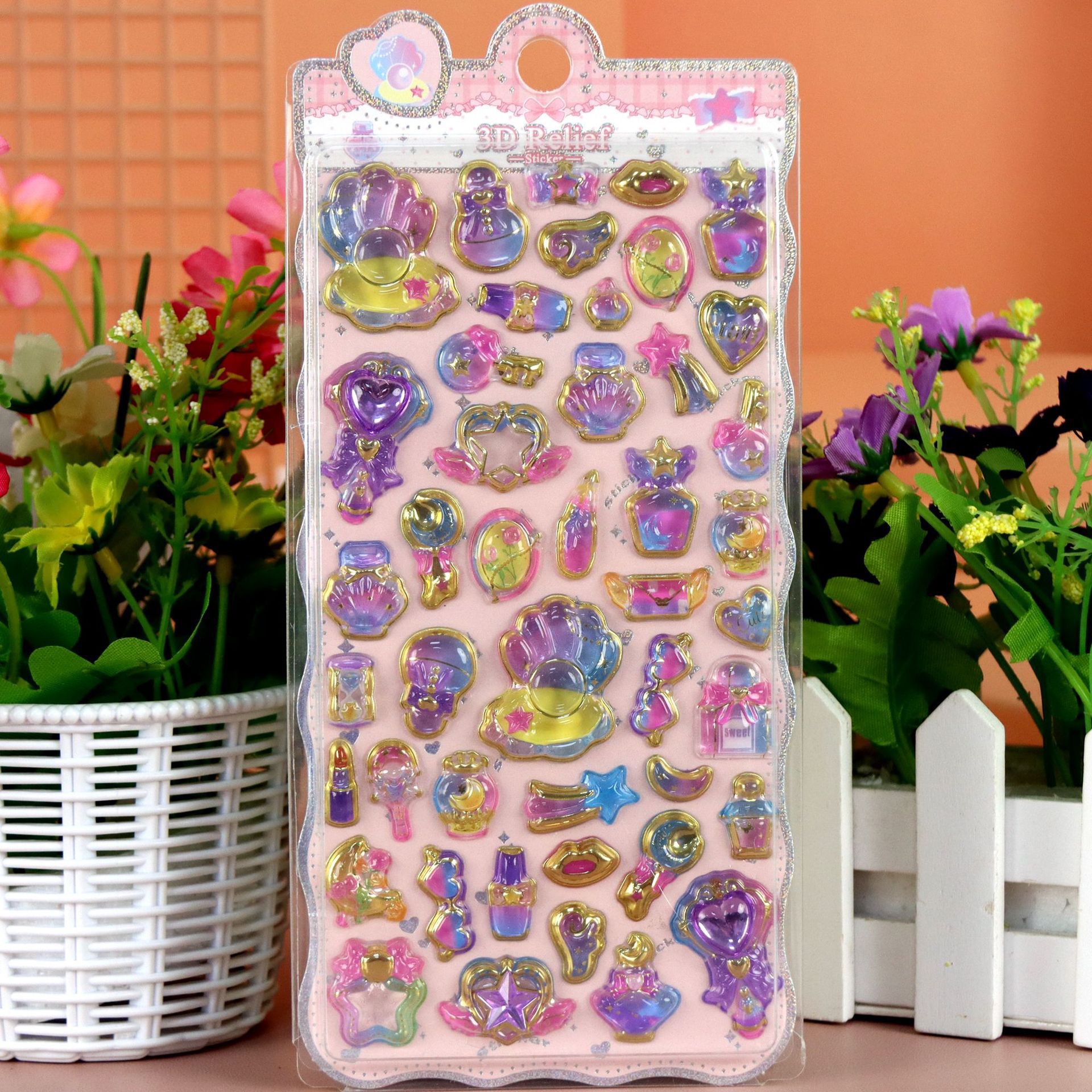 Cross-border Japanese-style cute cartoon three-dimensional solid embossed embossed dot diamond stickers children's DIY decorative stickers for mobile phones details Picture