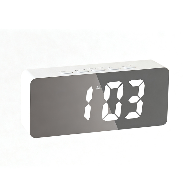 Student-specific black and white mirror LED electronic clock, high-definition digital display, battery plug-in dual-purpose, temperature detection Item Picture