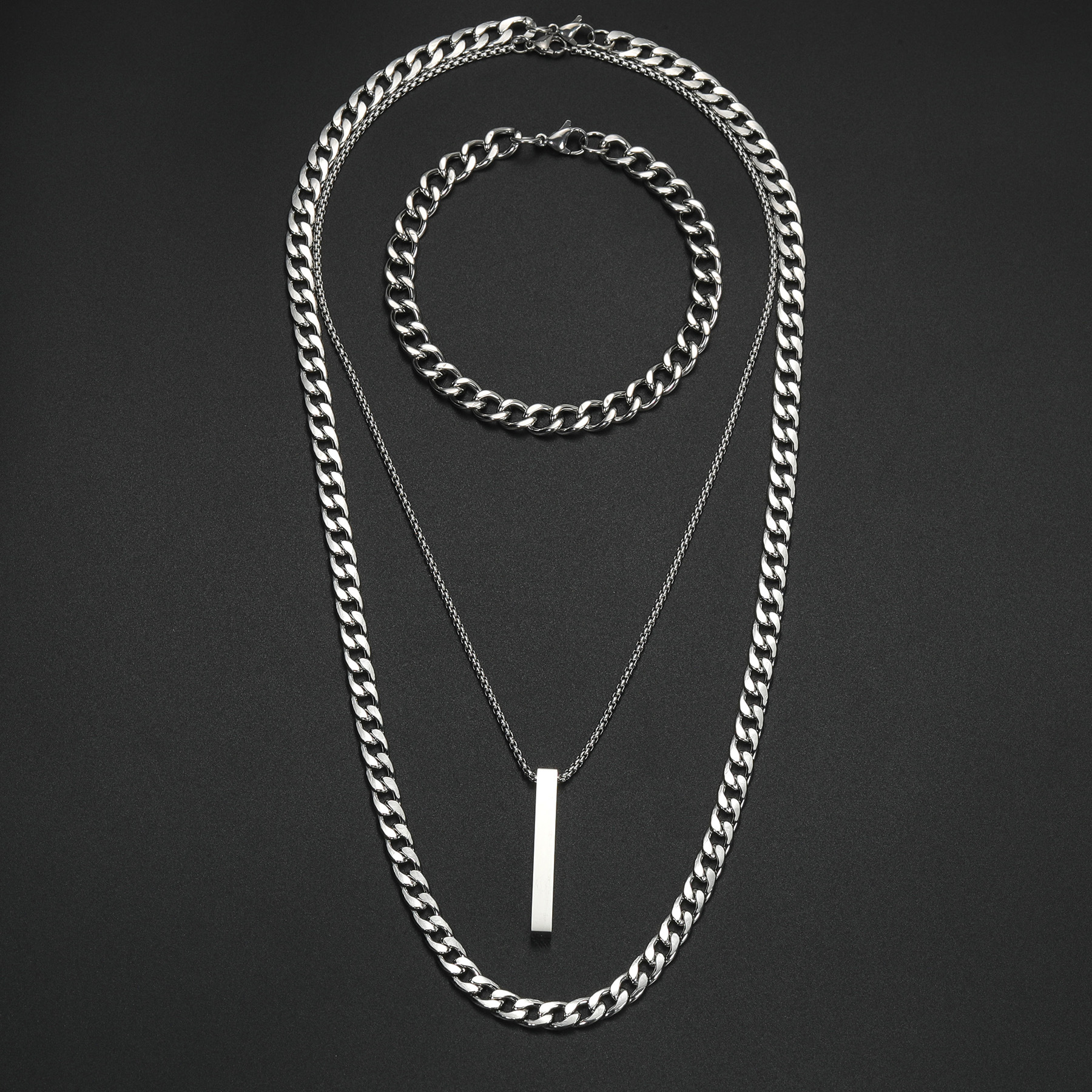 A new set of three-piece titanium steel necklaces with a neutral hip-hop style from Europe and America, a cross-border bestseller from Shein details Picture