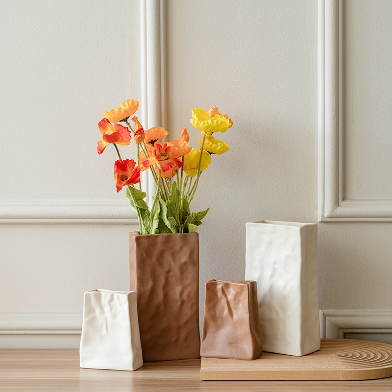 2026花瓶陶瓷插花高级感创意跨境复中古ins风高颜值褶皱陶瓷花瓶摆件