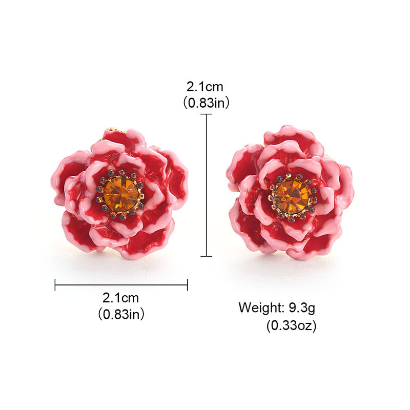 New Chinese-style enamel peach blossom earrings, super ethereal retro forest-themed stud earrings, French exaggerated layering vintage earrings Application Scenario