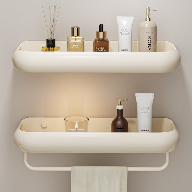 奶油白卫生间置物架免打孔太空铝壁挂式厕所洗手间浴室洗漱台收纳