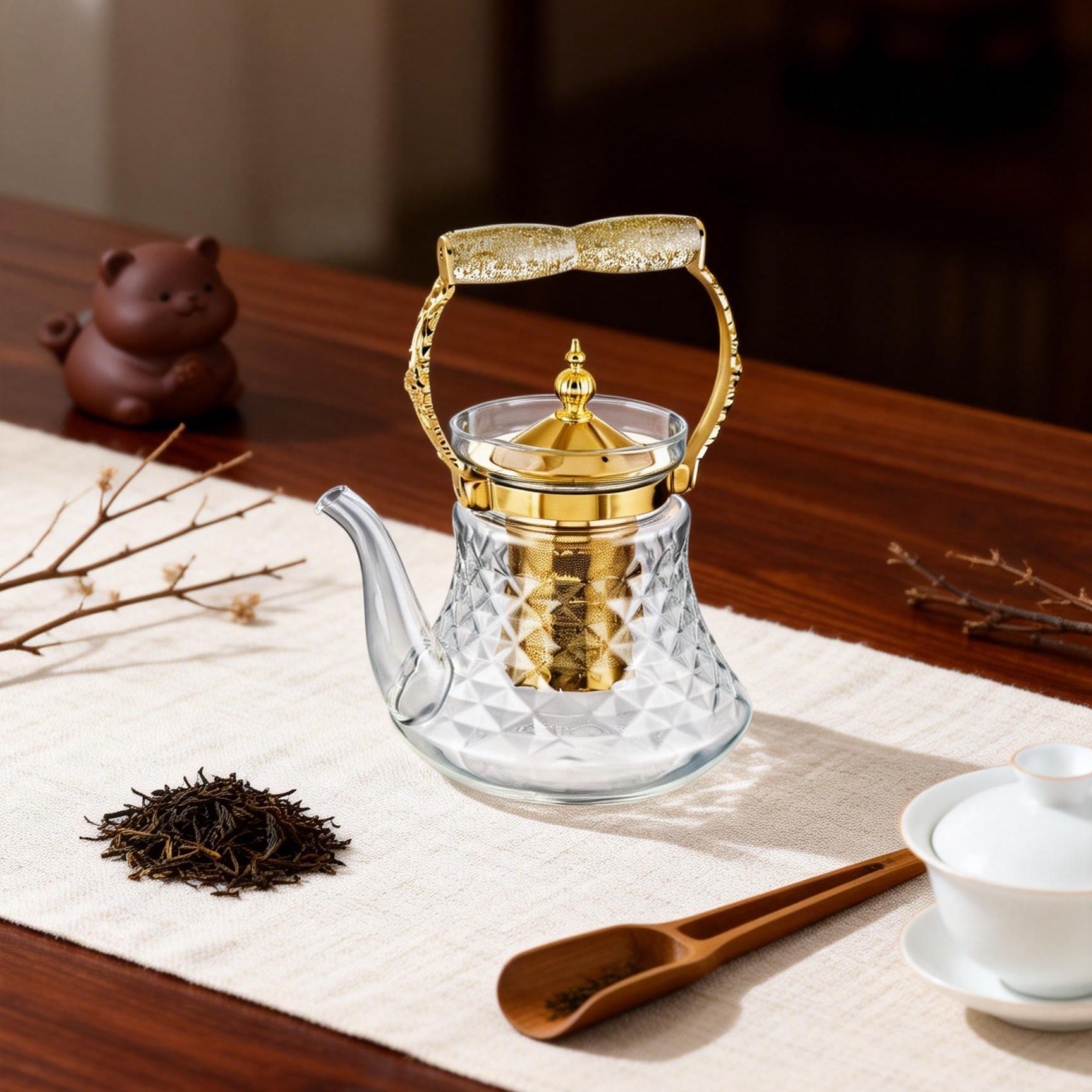 玻璃泡茶壶/煮茶/烧茶壶/玻璃煮茶器/竹编热水壶白底实物图