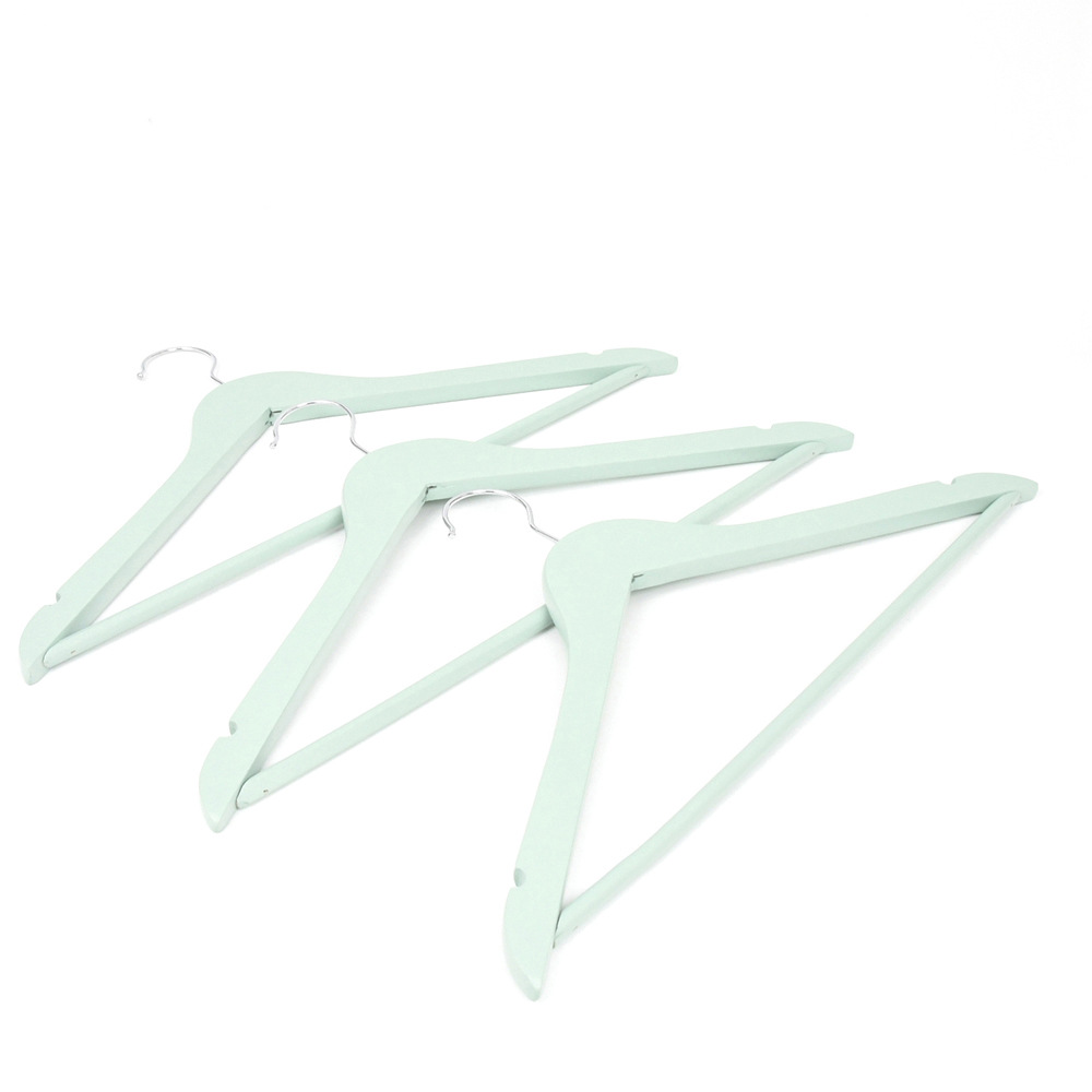 Wholesale of solid wood clothes hangers for clothing stores, fresh green, anti-slip wooden clothes supports for women's clothing, and solid wood clothes hangers and trouser clips for adults Item Picture