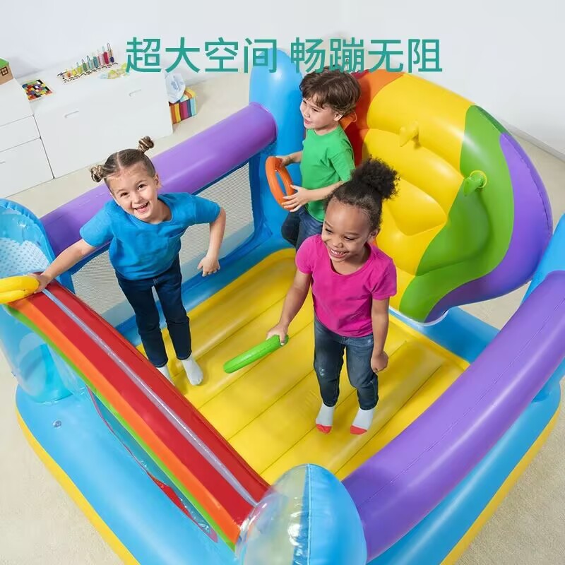 Bestway52269 Thickened home rainbow trampoline, trampoline, inflatable indoor castle, square trampoline pool details Picture