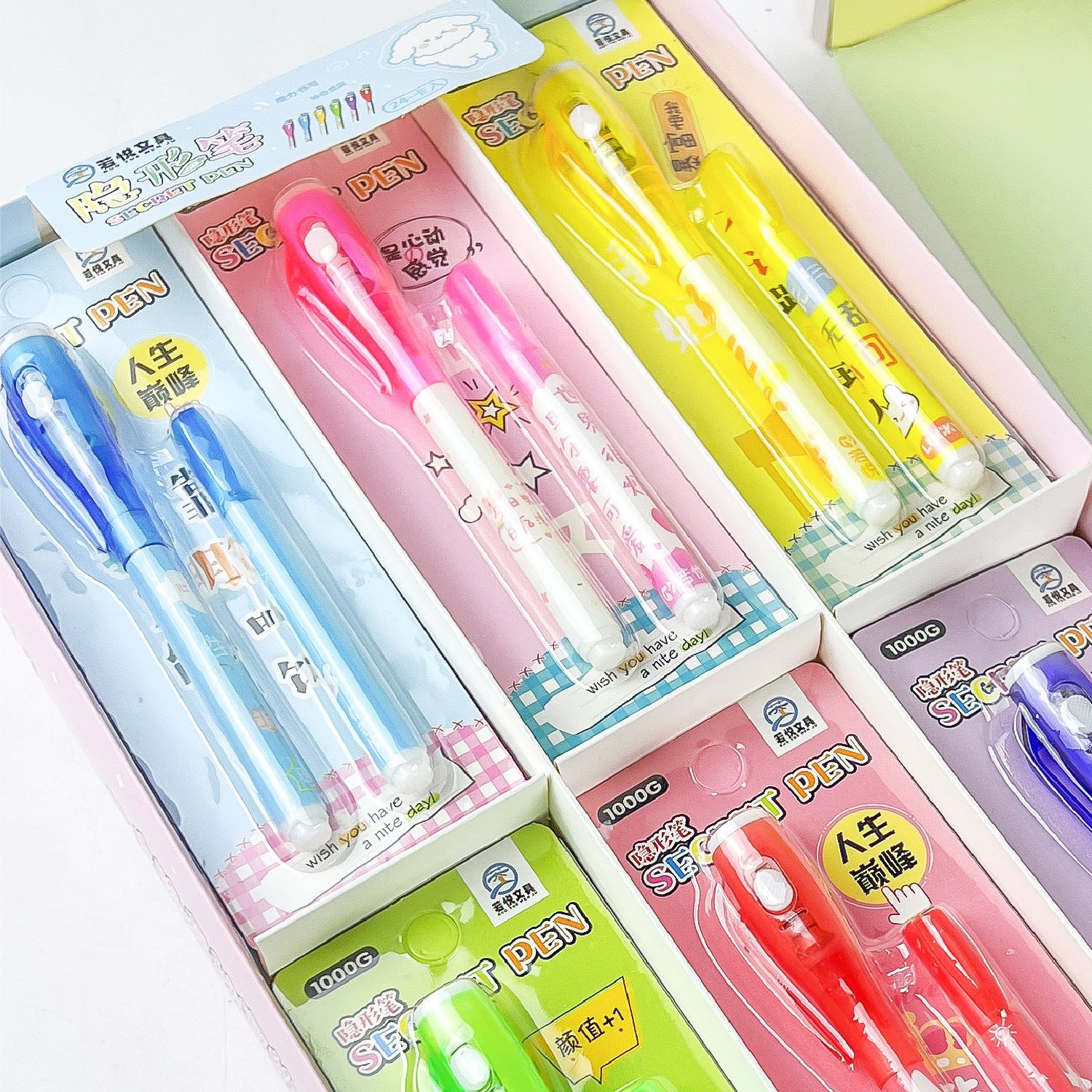 Cartoon high-appearance-level dual fluorescent note number marking pen with invisible pen ultraviolet lamp colorless marking invisible pen details Picture