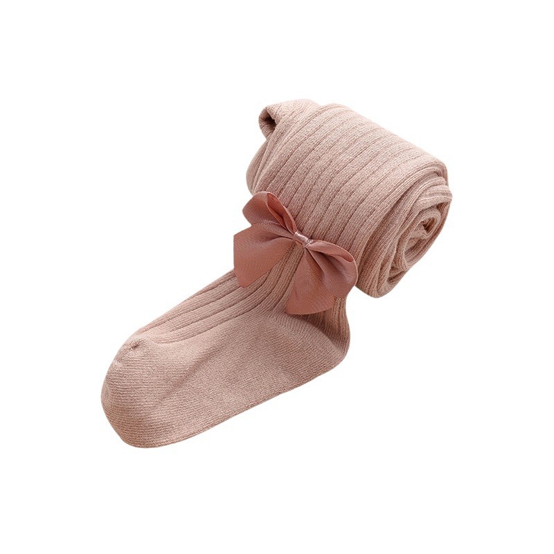 2023儿童连裤袜春秋款婴儿女童打底裤竖条蝴蝶结宝宝连体袜批发潮白底实物图