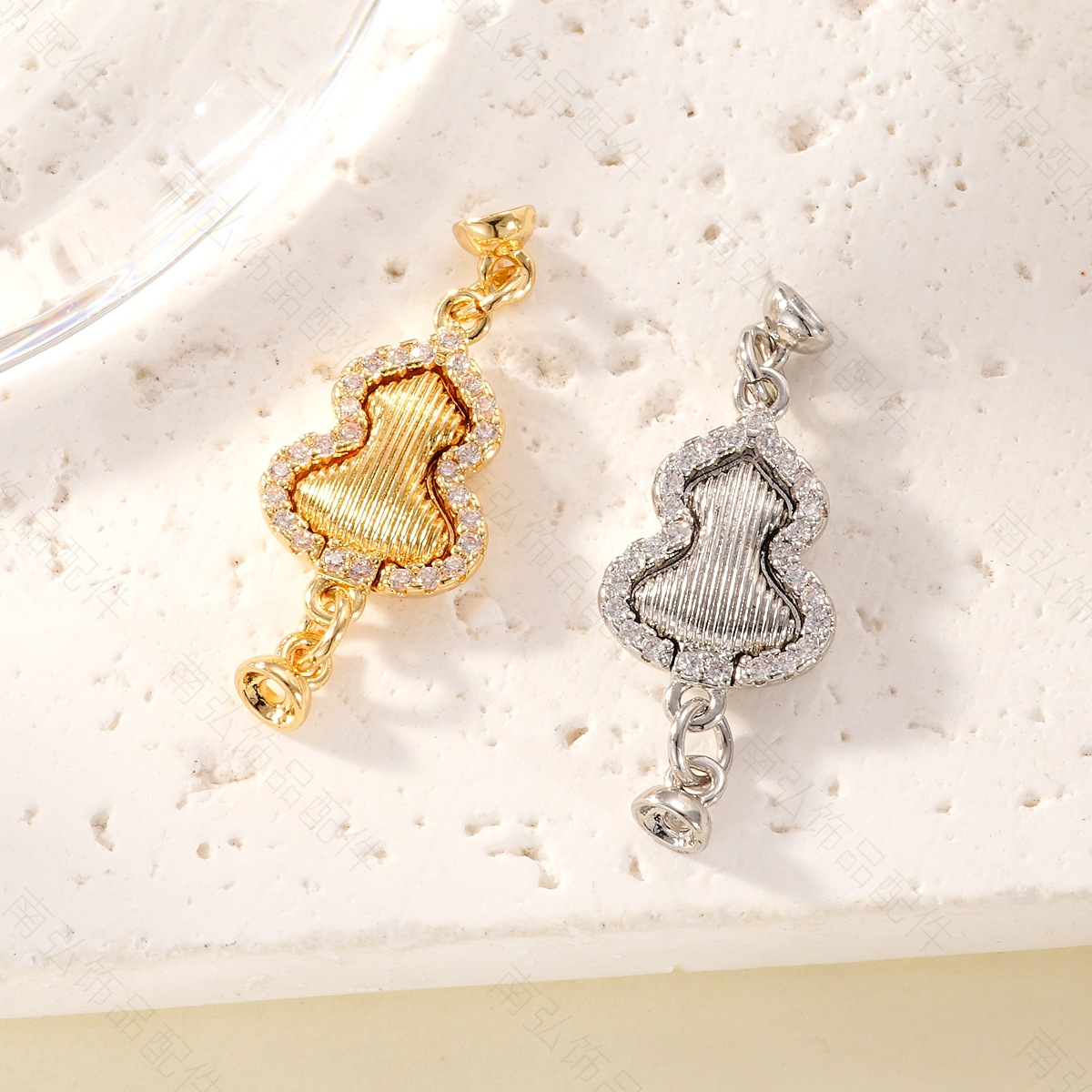 Copper-plated real gold, high color retention, zirconium-inlaid gourd, magnetic clasp, pearl connection clasp, bracelet, necklace clasp, DIY jewelry accessories Specification image