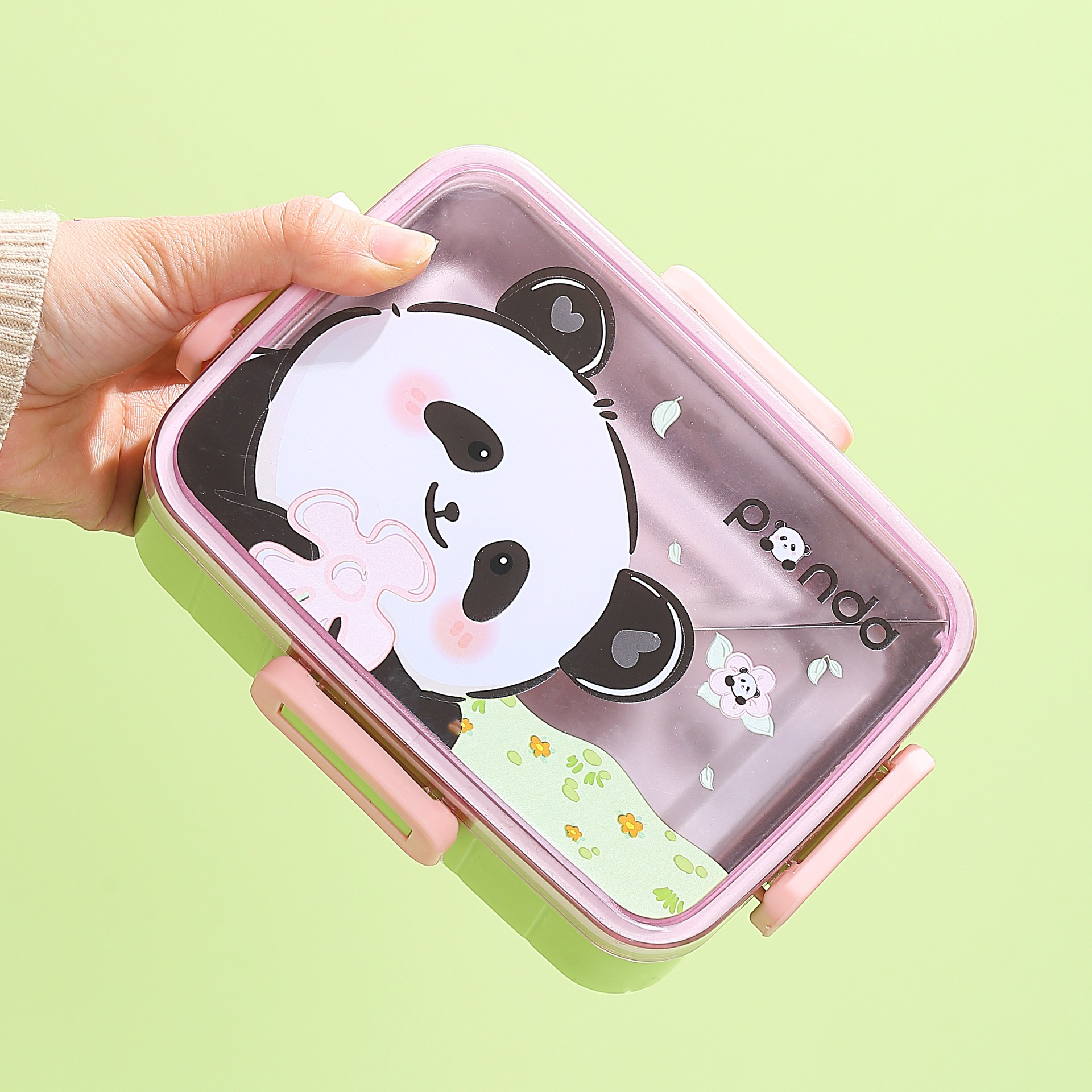 Cute panda stainless steel children's lunch box with bowl, sealed bento box, lunch box, student leak-proof fruit box