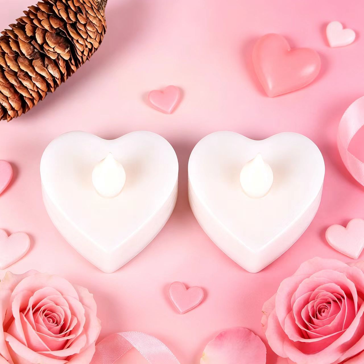 New heart-shaped colored shell tea wax LED electronic candle, confession and proposal prop, party and Christmas supplies