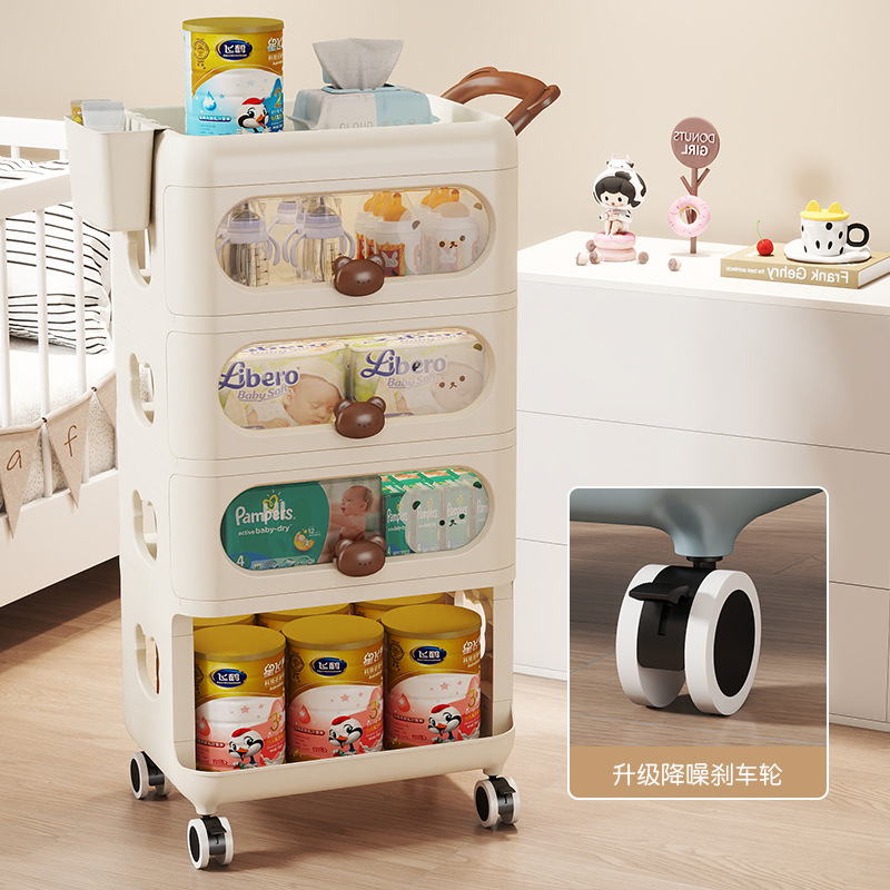 Multi-storey mobile trolley in the living room, cartoon storage cabinet, household snack rack, drawer-type storage cabinet, bedside table Specification image