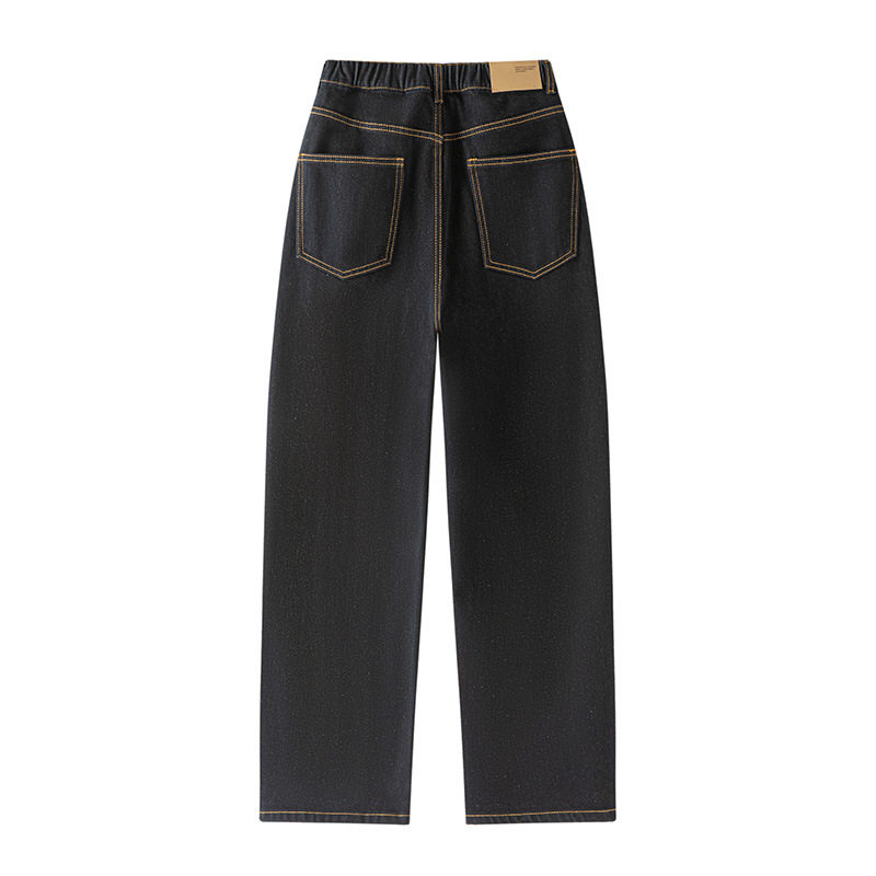 Stretched-waist jeans, women's fleece loose banana pants, 2025 autumn and winter stretch and drape long fleece curved knife pants details Picture