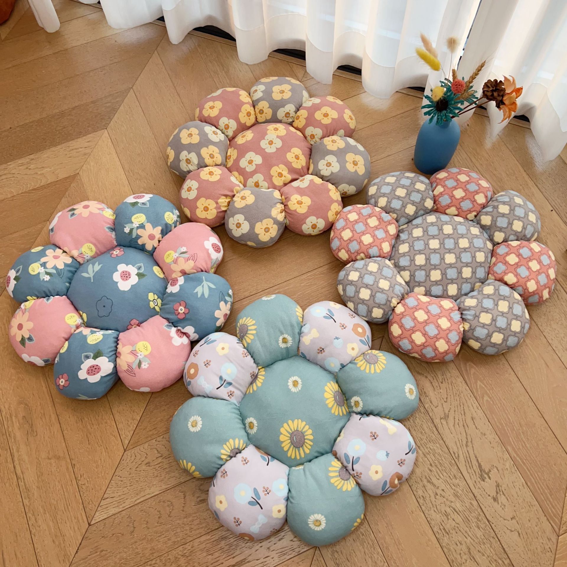 Country-style flower cushion cushions, double-layer gauze cotton seat cushions, tatami sofa cushions, chair cushions, backrests, office chairs details Picture
