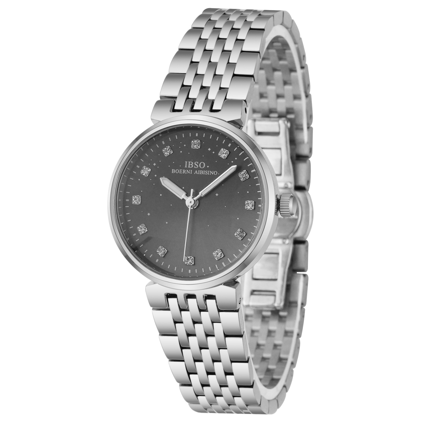 IBSO fashionable women's quartz watch with steel band and diamond setting, a light luxury women's watch for cross-border export details Picture