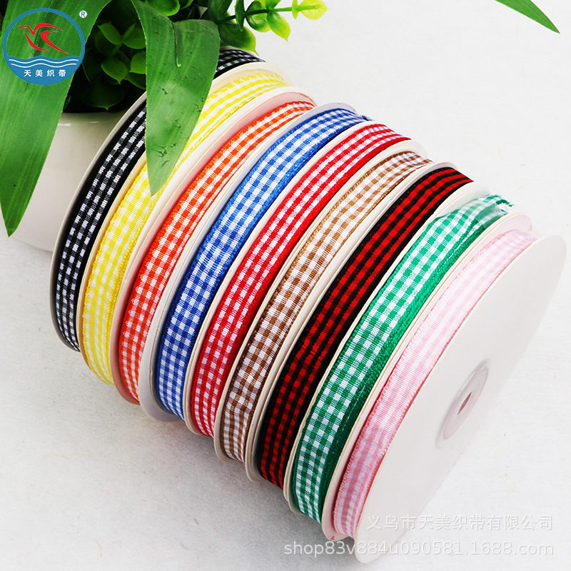 1CM checkered ribbon, thousand bird checkered color ribbon, gift packaging ribbon, DIY gift packaging webbing, country-style sub-ribbon, batch