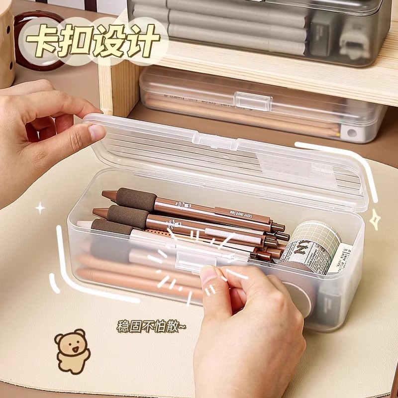 透明文具盒儿童塑料蜡笔铅笔收纳盒子笔筒大容量笔袋桌面学生笔盒产品图