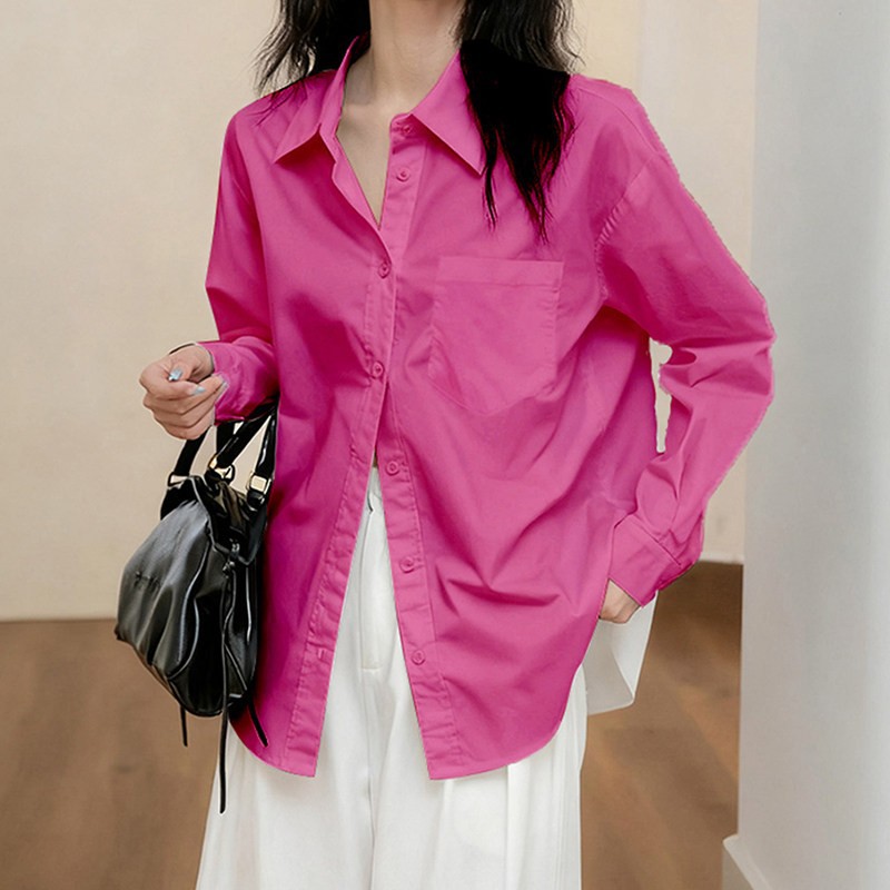 粉色衬衫女宽松百搭长袖韩版跨境女装衬衣