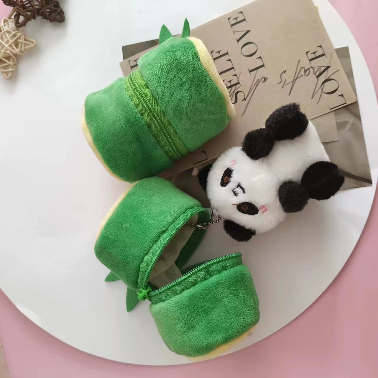 Cute bamboo tube panda doll pendant, detachable bamboo panda keychain pendant, mini figurine Specification image