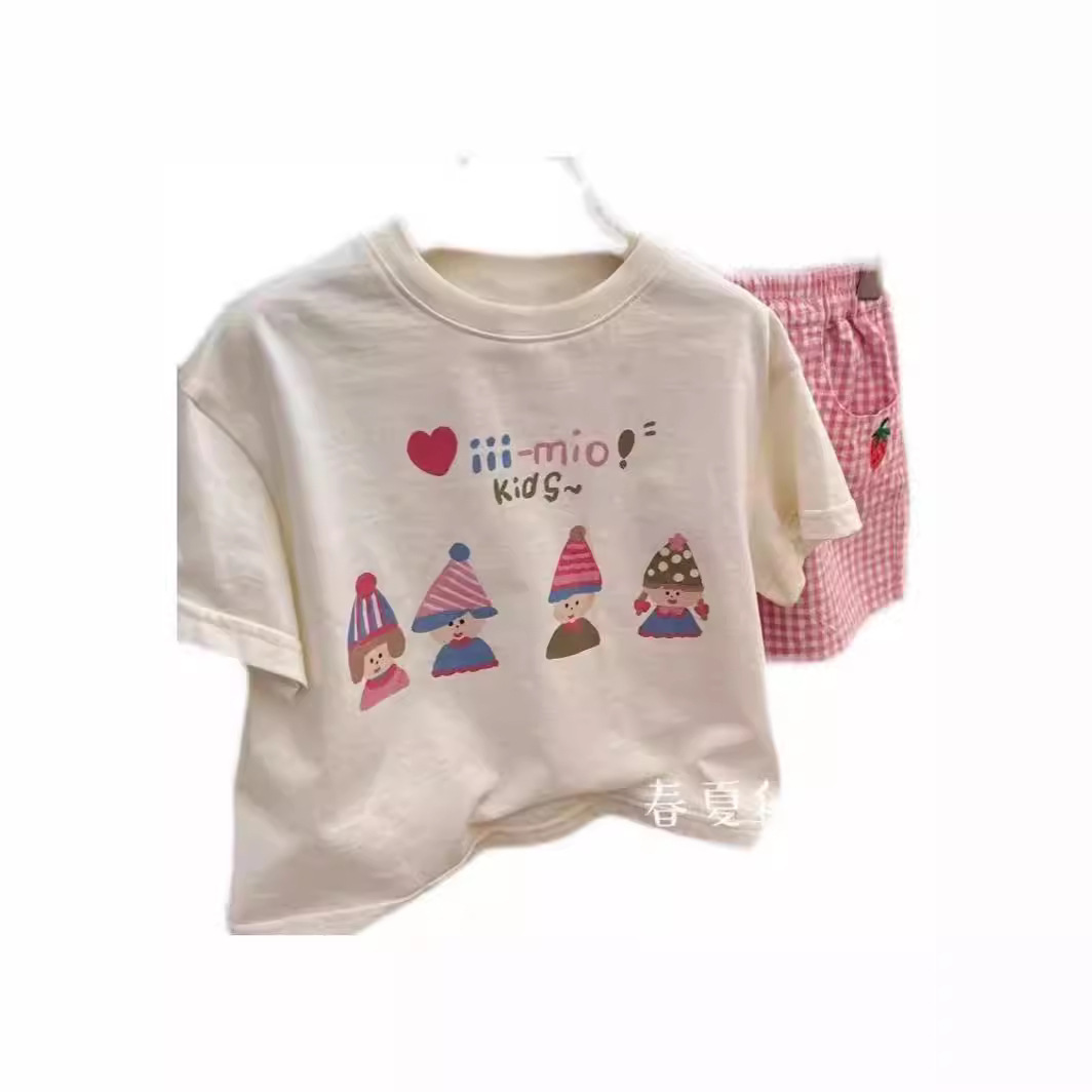 Pure cotton children's casual shorts and T-shirt set, new summer style for girls and girls, printed princess half-sleeved short-sleeved top Item Picture