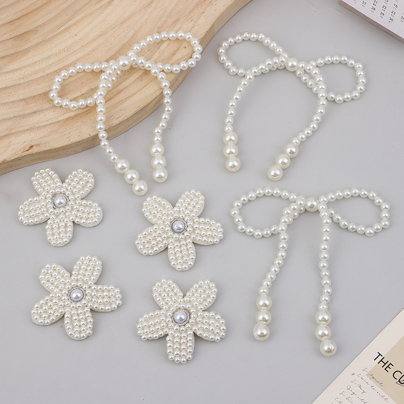 Handcrafted beaded pearl bows, simple three-dimensional flower fabric stickers, accessories, hair ornaments, earrings, accessories, and clothing decorations details Picture