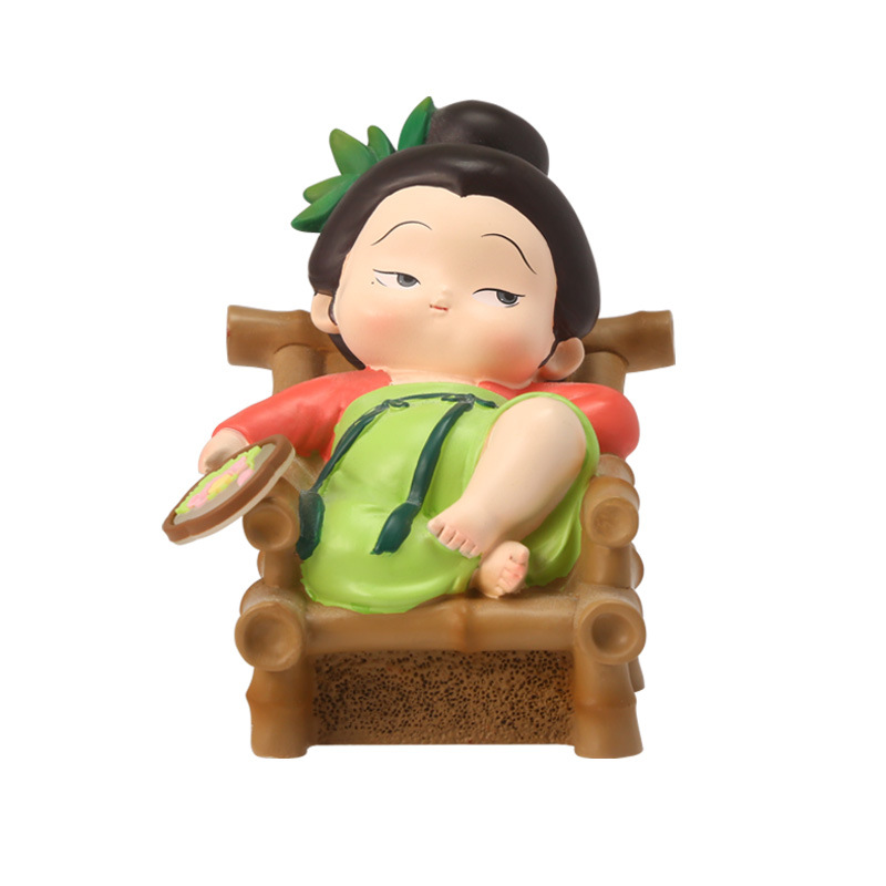 A seated Tang Dynasty lady ornament featuring plum blossoms, orchids, bamboo and chrysanthemums, a casual and cute table decoration, exquisite gift craftsmanship Item Picture