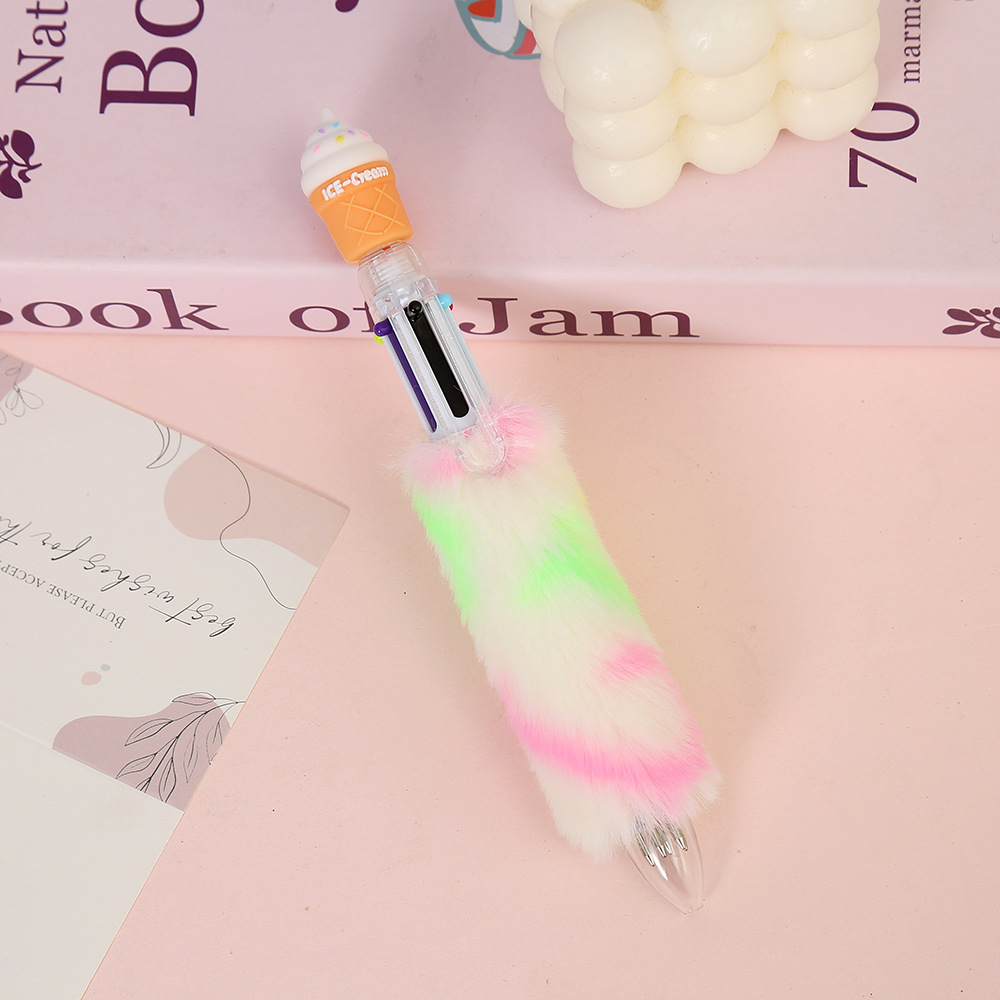 Cartoon hamburger fries, 6-color ballpoint pen, candy-colored plush stationery pen, Korean version creative push-type planner pen Specification image