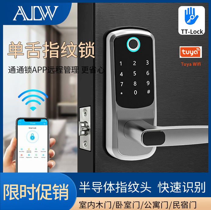 Cross-border European and American graffiti fingerprint lock, room bedroom smart lock, office apartment wooden door, APP password lock, small lock details Picture