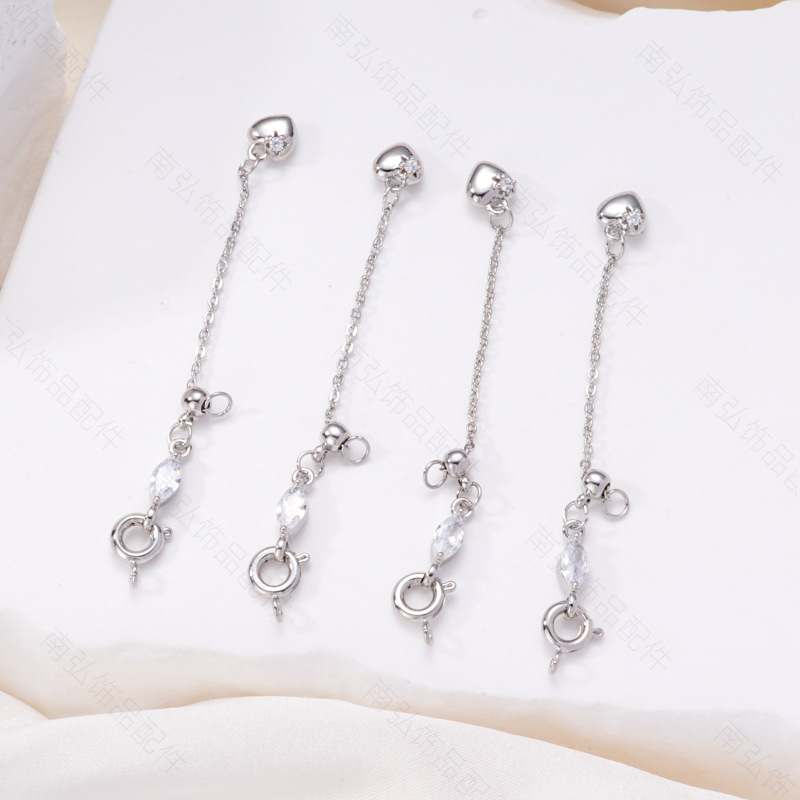 Pearl necklace, extended chain, heart-shaped tail chain, adjustable zipper bracelet, diy handcrafted accessory, tail chain details Picture