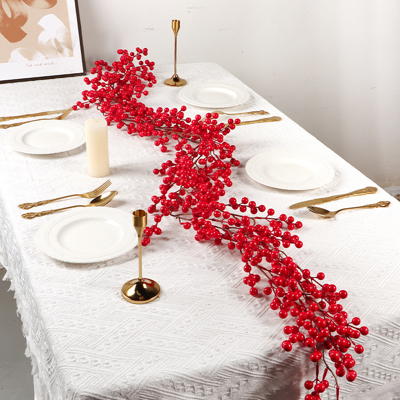 Amazon nueva llegada atmósfera de navidad decoración del hogar artículos bayas rojas cross-border venta caliente simulación fruta roja ratán details Picture
