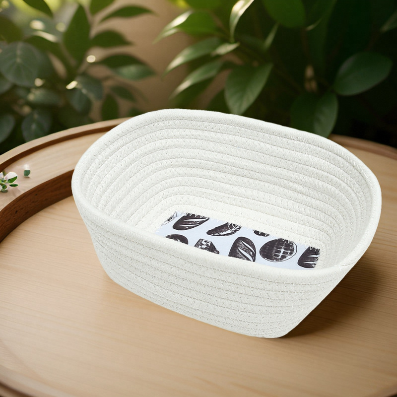 Cotton rope Nordic-style round woven miscellaneous items, snacks, cosmetics, headphones, simple storage basket, small items, desktop storage. Single products: 23*17*9.5cm, weight 160g, 96 pieces per box full image
