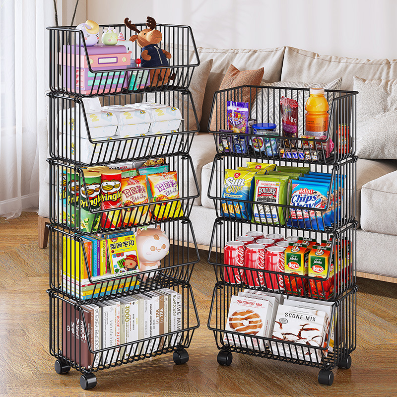 Kitchen vegetable rack, fruit storage rack, multi-functional trolley, multi-layer floor-standing storage rack, storage basket
