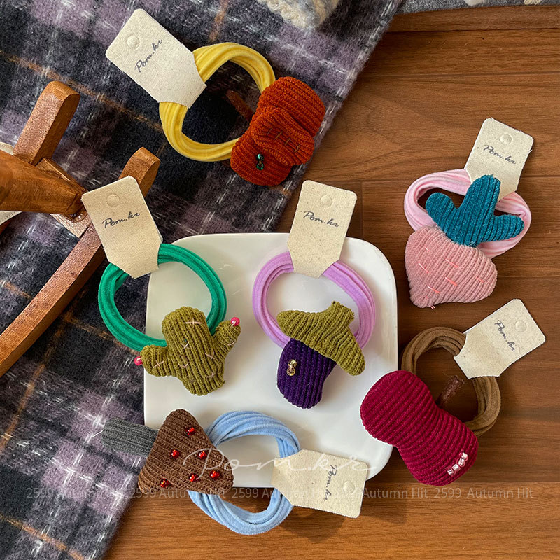 Nuevo estilo coreano paño niños verduras atado atado atado atado atado a la mano alta estiramiento cola de caballo cuerda dulce otoño anillo de pelo accesorios de pelo punto moe estilo divertido anillo de pelo cactus manzana multiestilo chica otoño invierno cute tocados todos los días details Picture