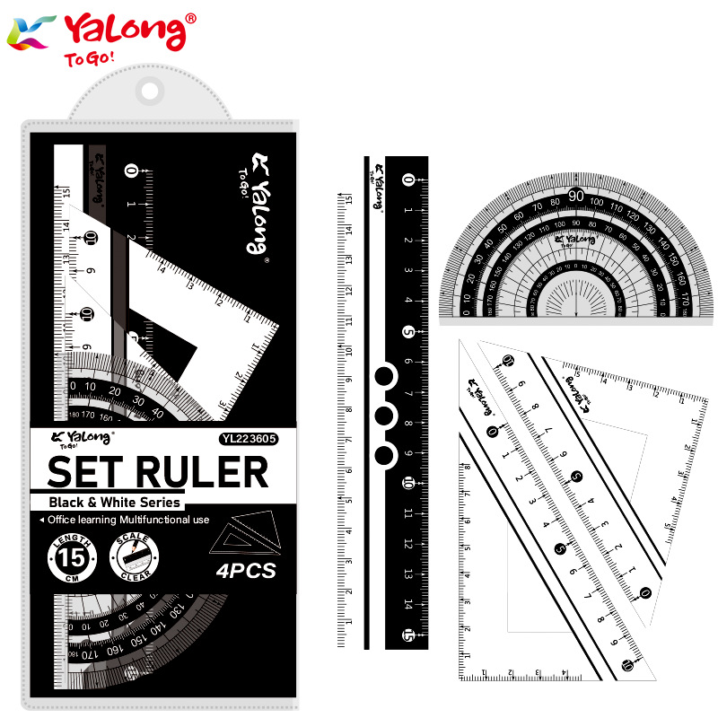 【 Ruler Set 】 Four-piece set, straight ruler, set set, ruler, protractor, multi-purpose ruler, student stationery Item Picture