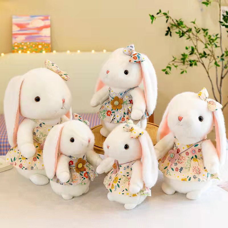 Wholesale of new rural rabbit plush toy figurines, cute flower dresses, little rabbit claw machine dolls Specification image