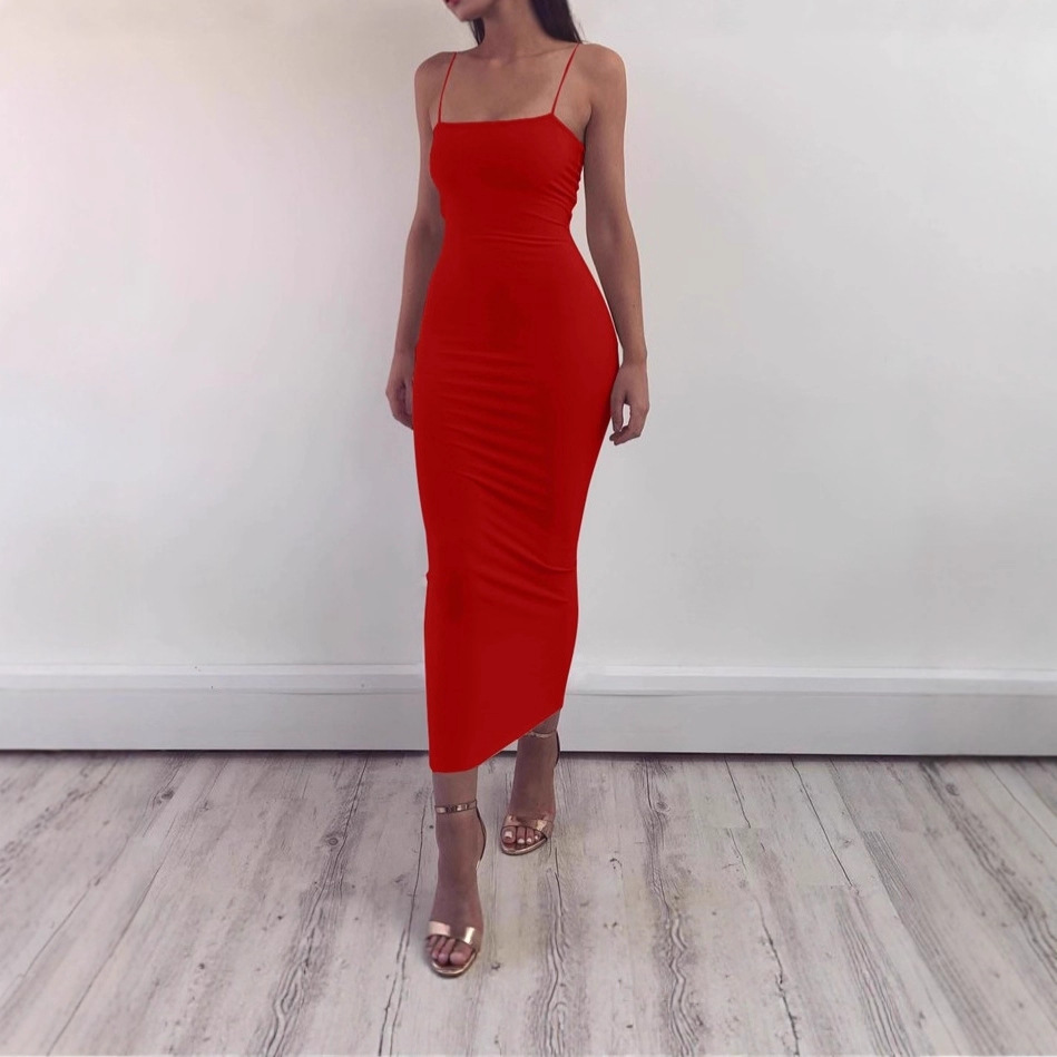 现货欧美新款女装性感吊带气质长裙露背修身连衣裙夏季裙子产品图