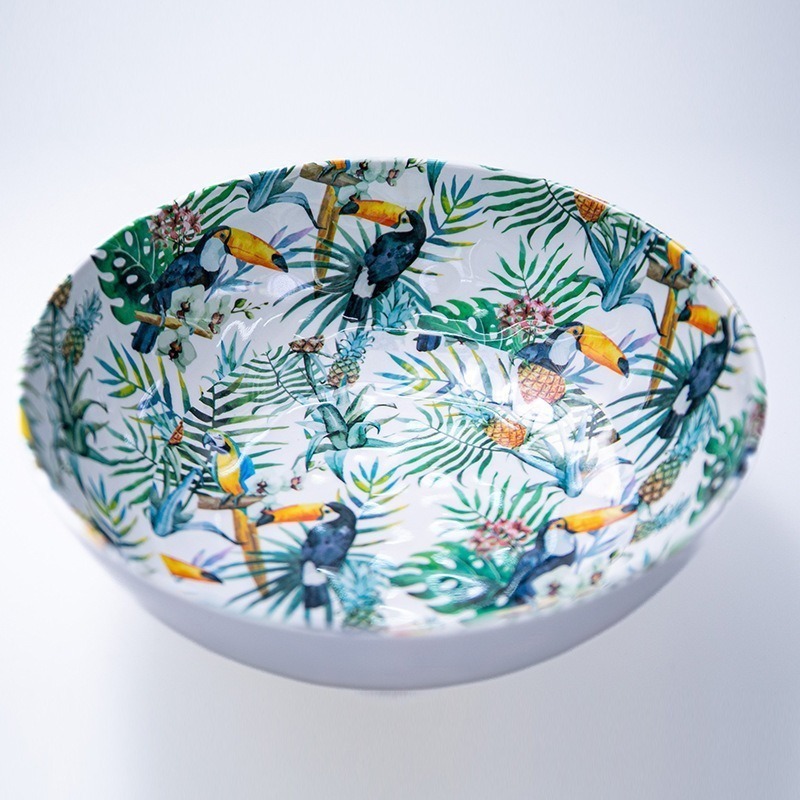 Foreign trade InS-style imitation porcelain bowls with printed patterns, Korean retro tableware, yogurt bowls, oat dessert bowls, melamine tableware, soup bowls Specification drawing