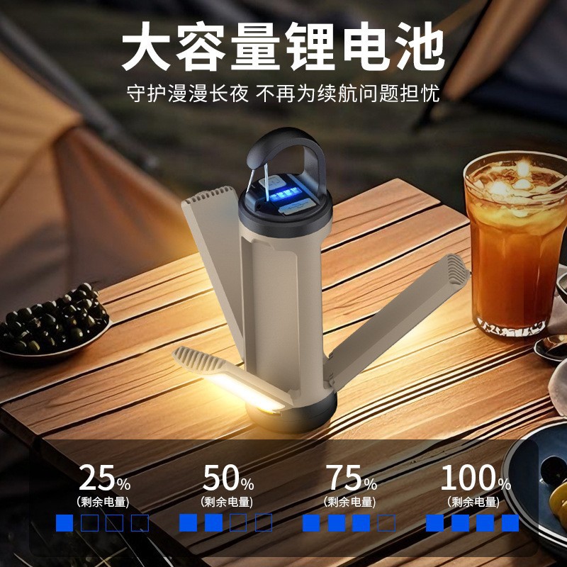 New cross-border outdoor multi-functional emergency camping lamp, portable hanging camping lamp, 90-degree folding three-leaf lamp details Picture