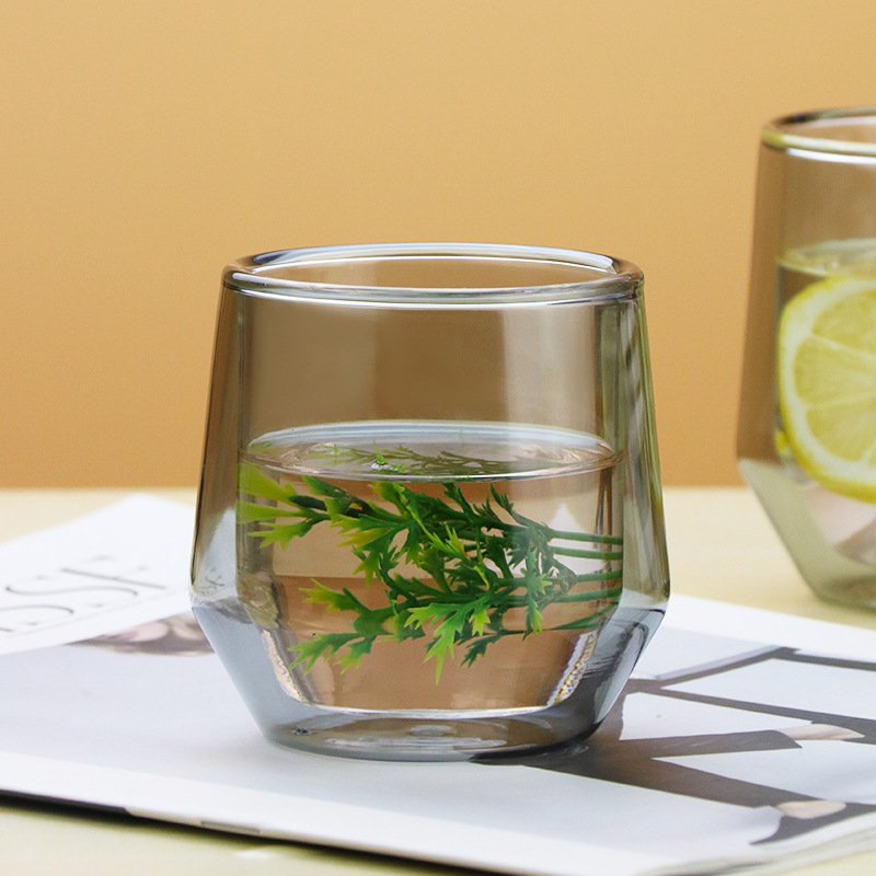 Double-layer colored glass cups, tea brewing cups, household drinking cups, multiple specifications available, high borosilicate heat-resistant milk cups details Picture