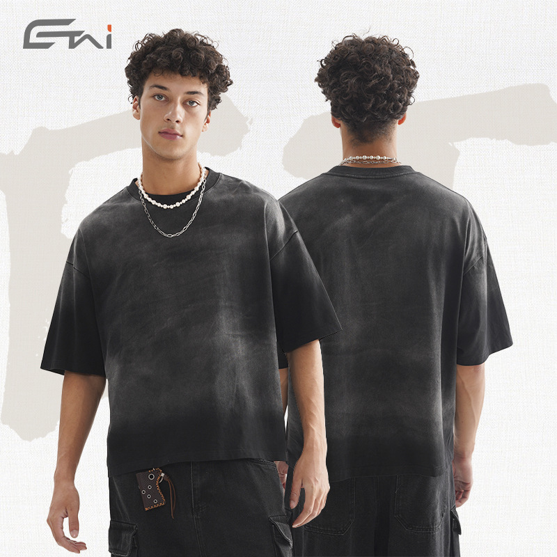ETAI men's summer heavyweight Spray Monkey short and wide style T-shirt, versatile BoxyFit style men's short-sleeved T-shirt