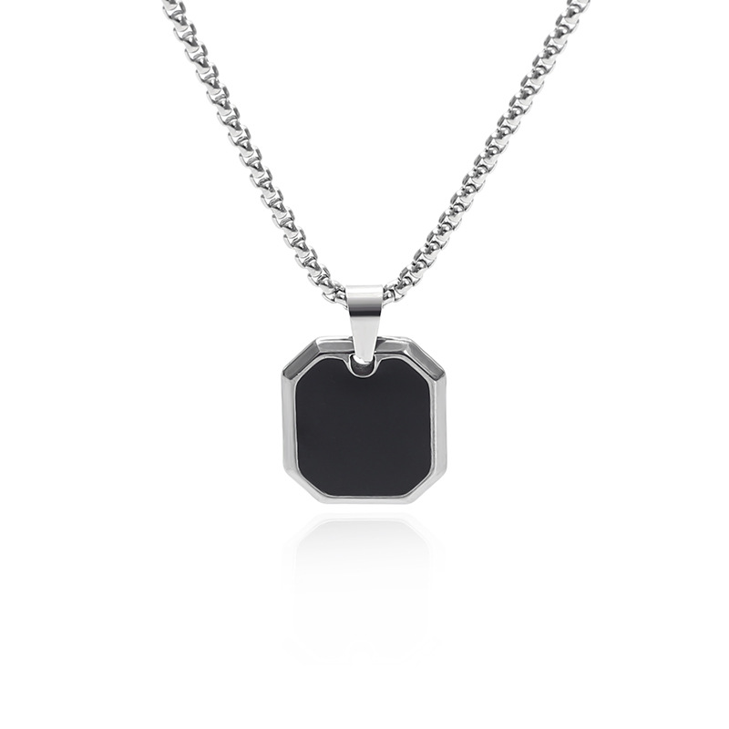 2026 cross-border foreign trade consignment new black spray-painted pendant necklace with stainless steel chain Item Picture
