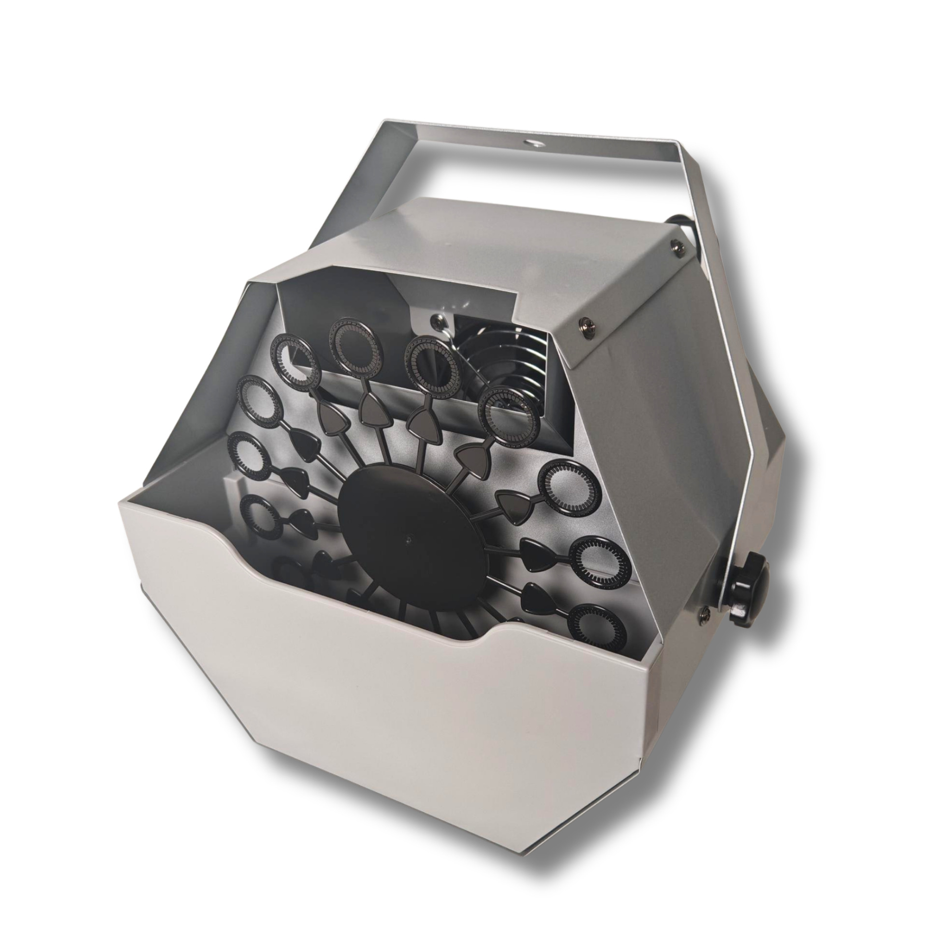 Cross-border exclusive portable private mold hexagonal iron shell remote control bubble machine, wedding party small remote control electric bubble blower, stage performance, bar, shopping mall, Internet celebrity atmosphere, high-end special effect bubble machine Item Picture