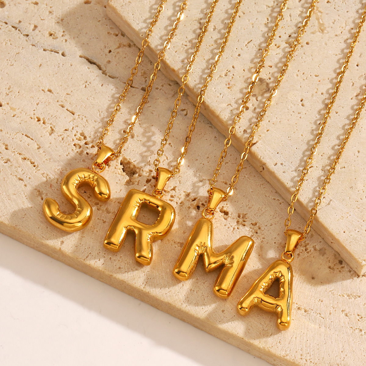 European and American stainless steel simple 26-letter necklace, hip-hop and chubby 26-letter collarbone chain wholesale for women details Picture