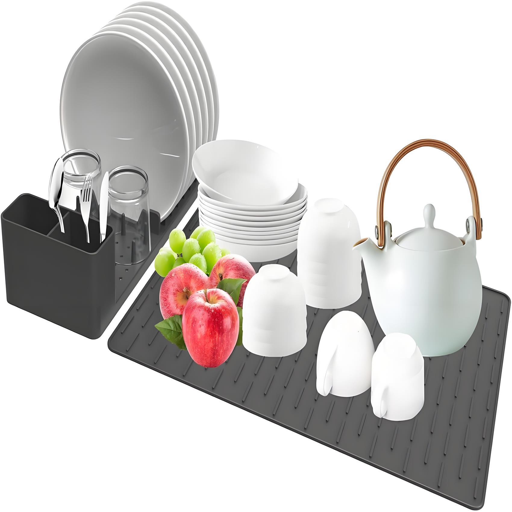 Customized silicone dish rack, kitchen countertop bowl and plate draining set, spatula, soup spoon, bowl and chopsticks draining and organizing storage rack