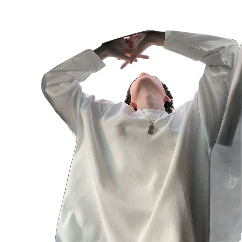 100% cotton high-quality spring and autumn heavyweight long-sleeved T-shirt, men's versatile and cool white top, student Korean style base layer Item Picture