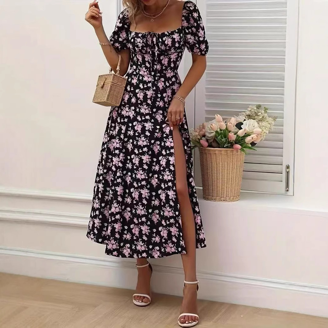 Amazon's new Summer 2026 European and American women's wear: A fresh and delicate floral, figure-hugging, slit European and American halter dress for women details Picture