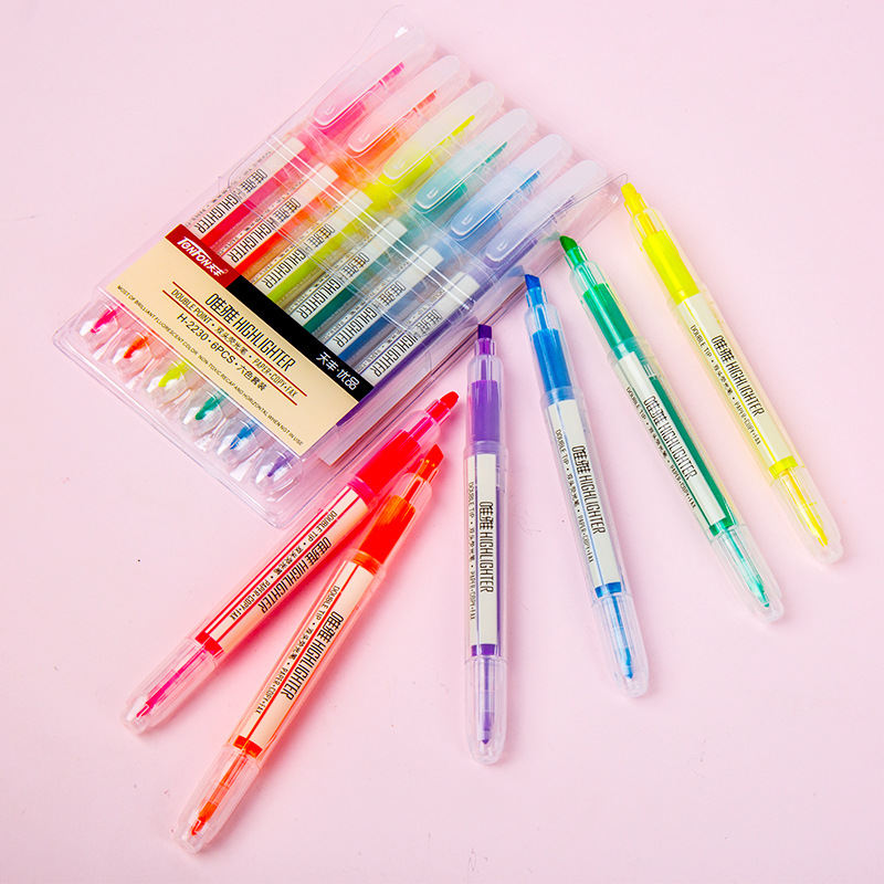 Small wholesale of Tianfeng Double-headed Highlighters 2230 double-headed single-color highlighters, 6 pens per bag full figure