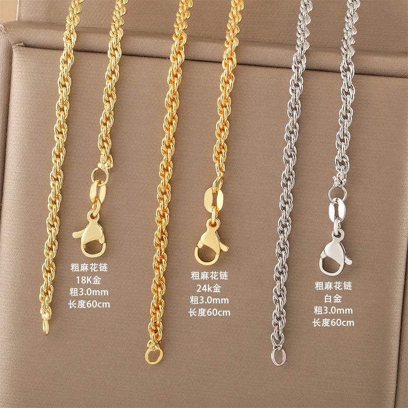 European and American cross-border hip-hop collarbone chain, personalized copper-plated twist necklace, vacuum gold-plated high-end twist chain full figure