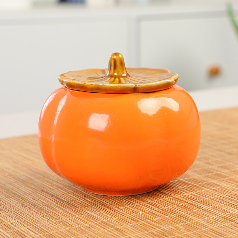 Creative, everything goes well Ceramic persimmon tea canister decoration, small household tea storage, good things come in pairs, gift box set Item Picture