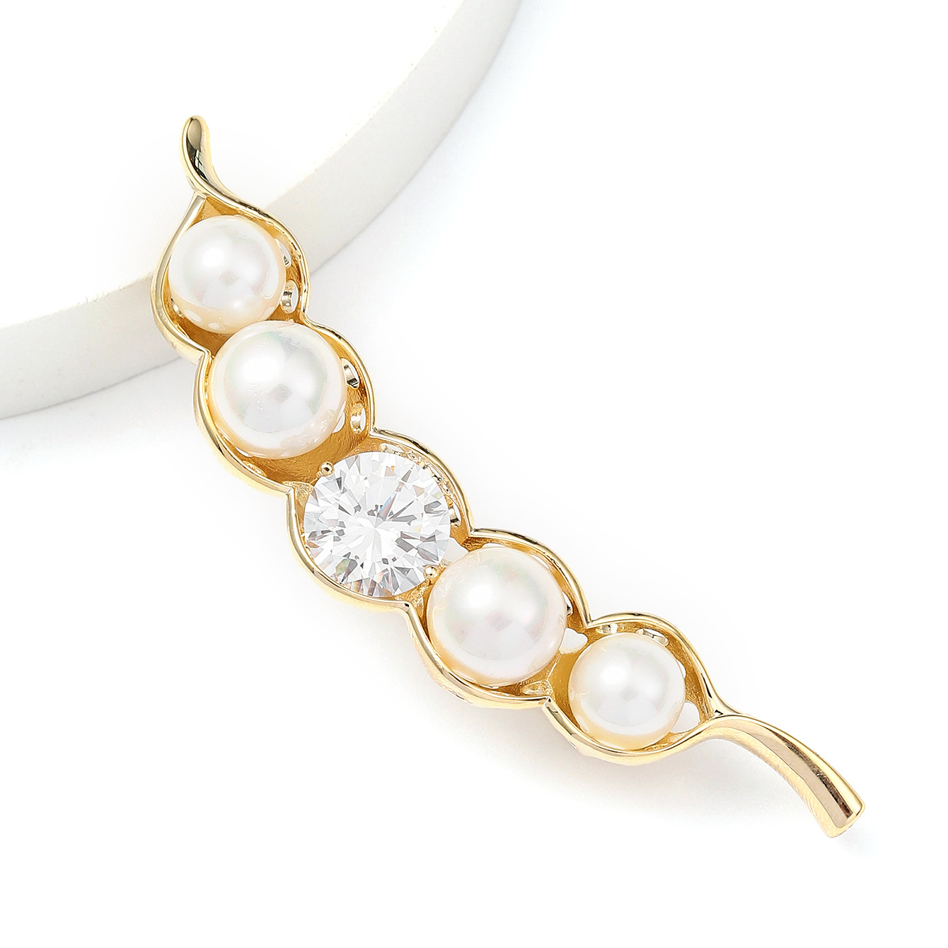 旭晖饰品精美时尚铜锆镀真金豌豆胸针高级感丝巾扣别针设计感胸花