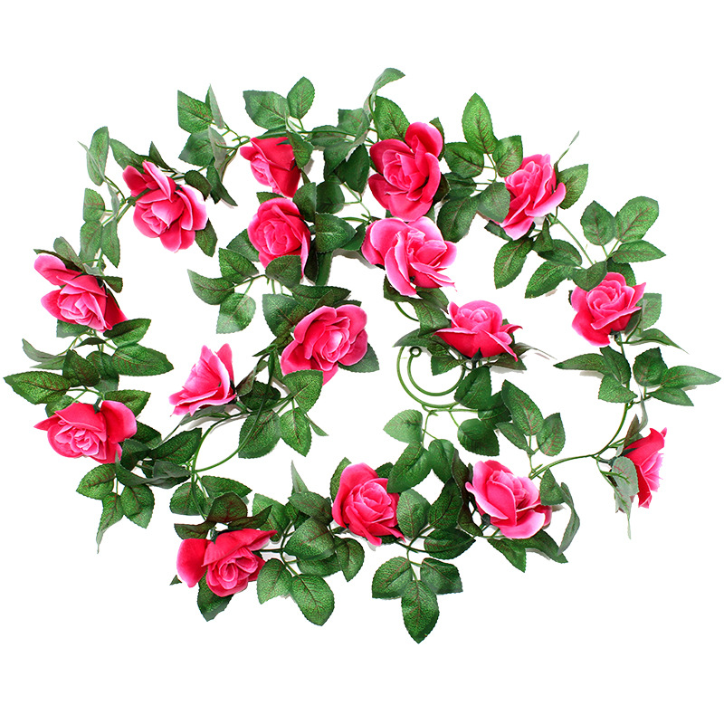 仿真玫瑰花藤条壁挂假花藤水管道空调管室内客厅装饰吊顶藤蔓植物细节图